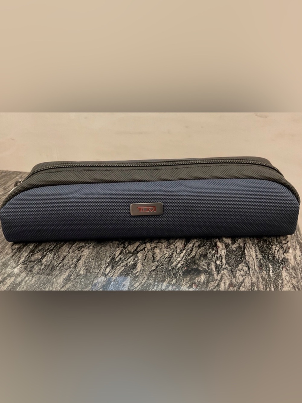 NEW - TUMI Zippered Ballistic Nylon Pencil Case - Cord Pouch - NAVY BLUE & BLACK